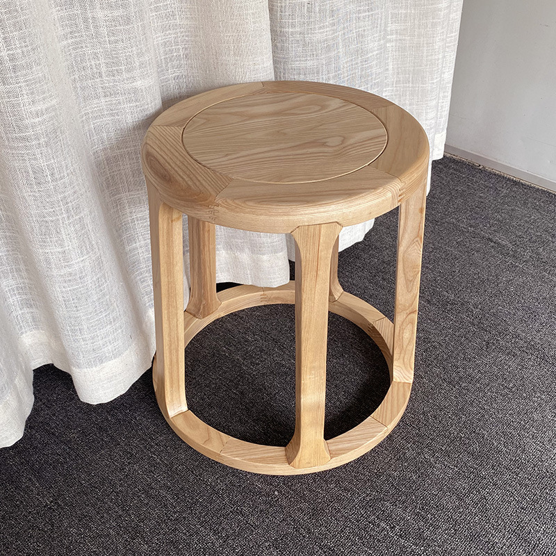 New Chinese style stool household Low stool solid wood Fangdeng Buddhist mood White wax Wood Wooden bench Makeup Shoe changing stool circular