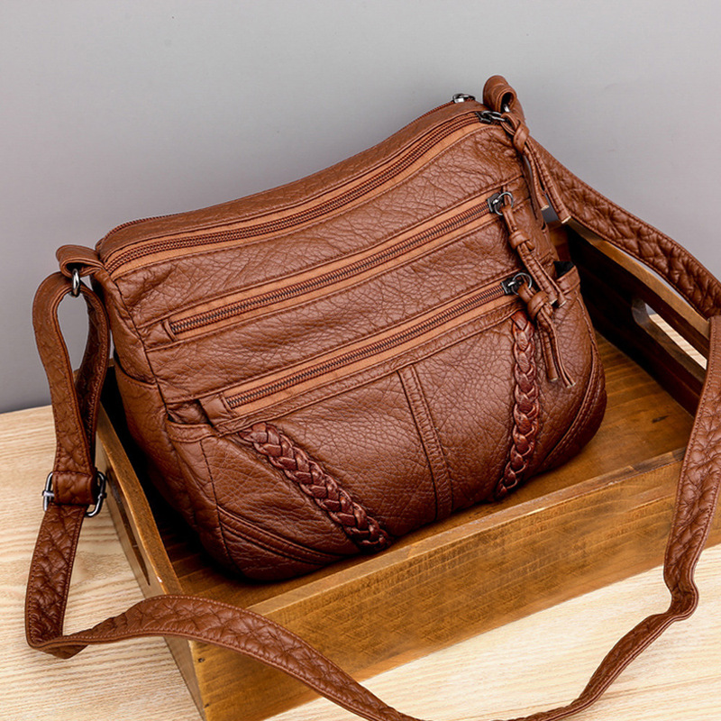 New Fashion Trendy Mom Bag Portable Large Capacity Middle-Aged and Elderly Women's Bag Soft Leather Retro Multi-Layer Shoulder Crossbody Bag