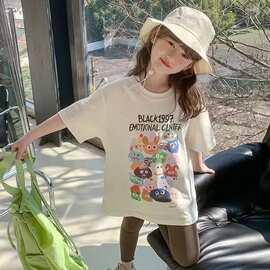 女童短袖夏装T恤新款韩版洋气儿童小女孩体恤上衣夏季打底衫纯棉