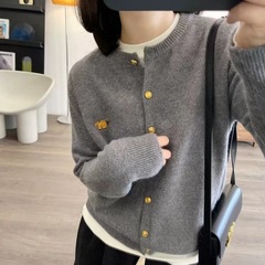 小马刺绣圆领开衫女秋冬新精仿羊毛宽松外搭毛衣百搭针织上衣外套