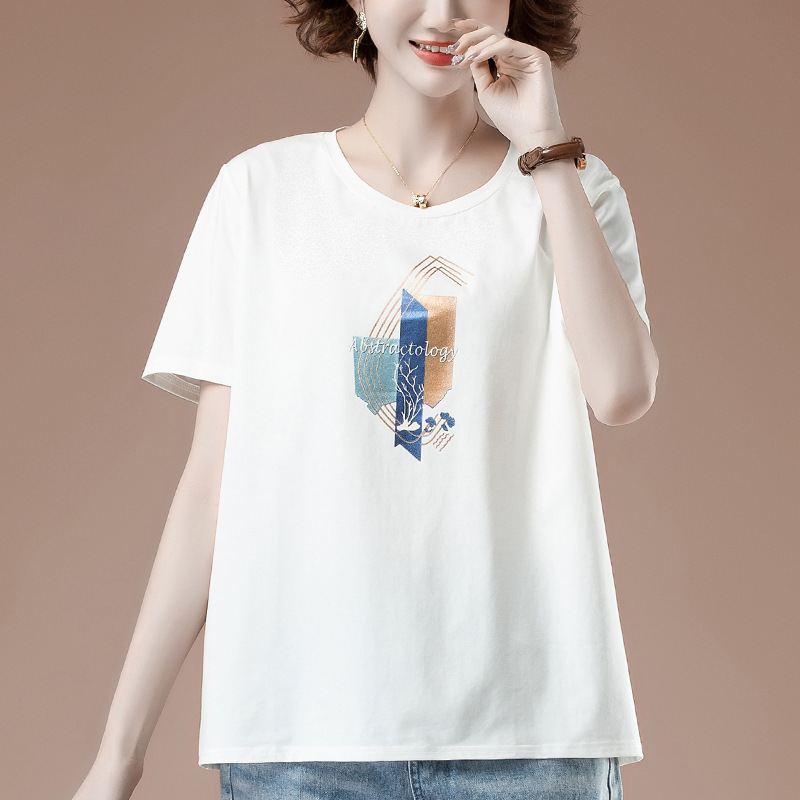 Short-sleeved T-shirt Women's Summer New Extra Large Size Women's Loose Cotton All-match Slimming T-shirt Top 9830