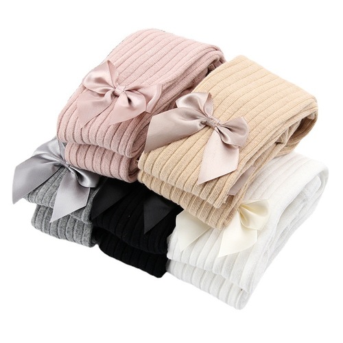 Combed cotton children's pantyhose spring and autumn bow girls' leggings medium thick cute baby body stockings wholesale