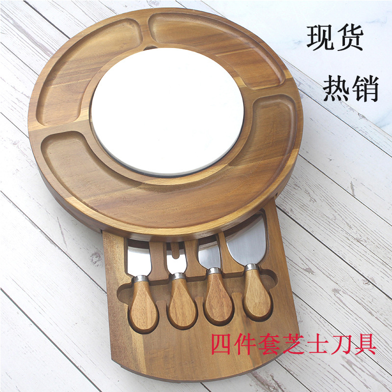 Tabla de queso de madera de acacia con cuchillos tabla de frutas tabla de mármol set de herramientas