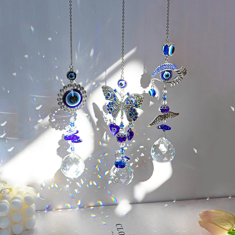 64g Weight Suncatcher, Wind Chime Home Textiles & Decor Type Crystal Pendant Classification 1 Piece Quantity Casual, Holiday, Daily Occasion Alloy, Crystal Material Devil's Eye, Butterfly Pattern Elegant, Pastoral Style Elegant Pastoral Devil's Eye Butterfly Alloy Crystal Suncatcher Wind Chime Wall Art 5