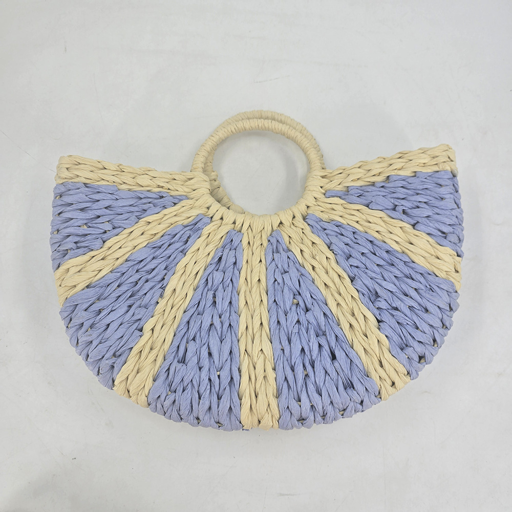 Multicolor Sunburst Woven Round Handle Half Moon Bag 7