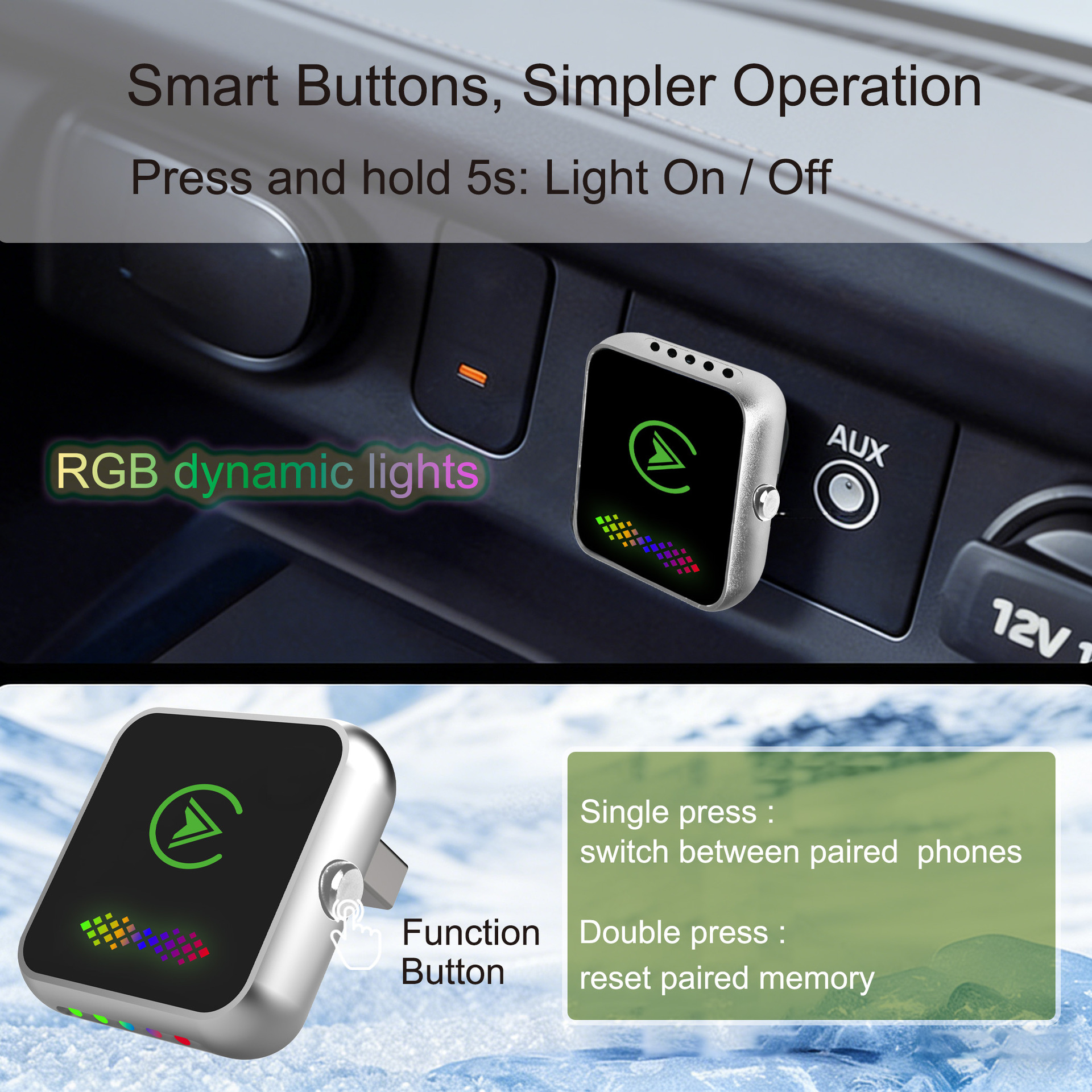 Cross-border upgraded version of CarPlay box with one-click ambient light switching, Android two-in-one car wireless adapter