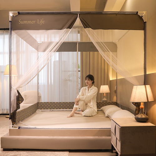  New High-End Patterned Children's Drop-Resistant Mosquito Net, Home Use, Installation-Free, Three-Door Design, Thickened Mongolian Yurt-Style Baby Bed Shelter