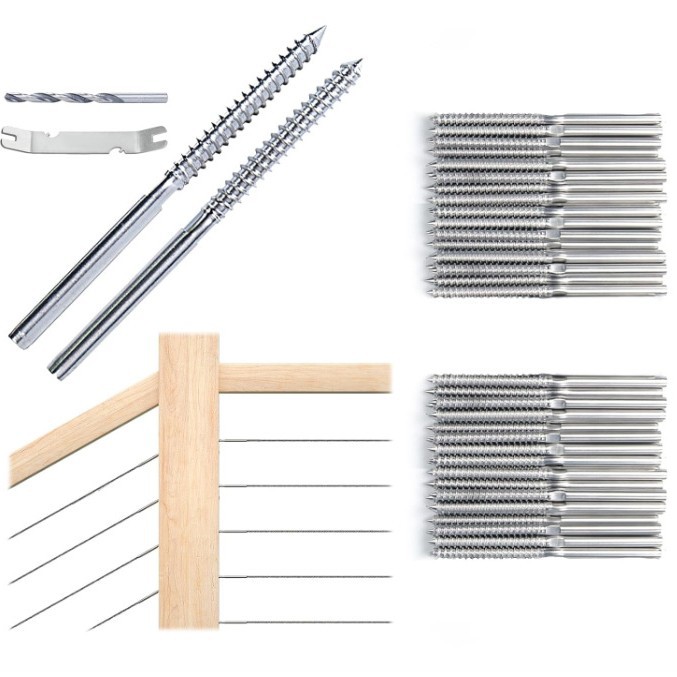 不锈钢索具收紧器 钢丝绳接线器 木螺纹螺丝接线器直杆木螺丝