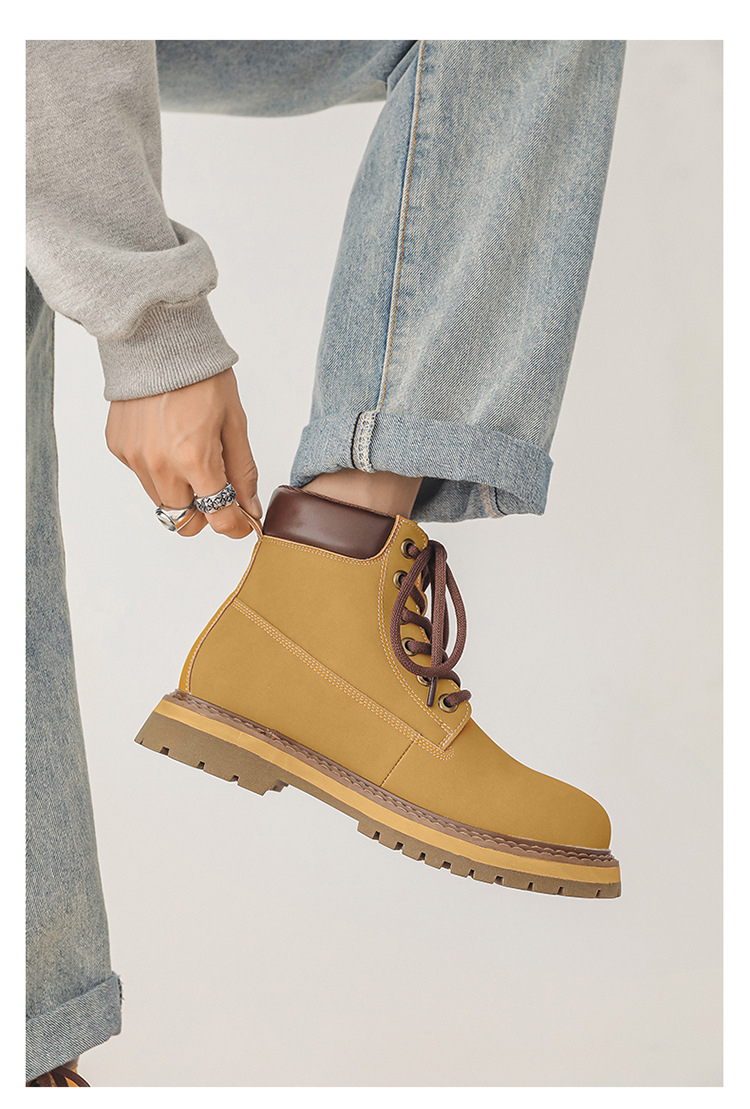 Men's English Style Thick Sole Mid Barrel Boots For Couples_voghion.com