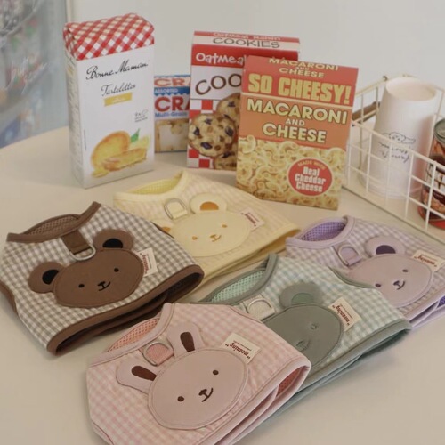 Korean ins cute plaid bear breathable chest and back set Teddy Bichon dog outdoor leash