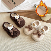 女童蝴蝶结毛毛鞋2025新款冬季儿童卡通可爱宝宝软底加绒保暖棉鞋