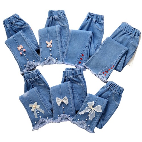 Children's Clothing Wholesale Girls Jeans Spring and Autumn Medium and Large Children's Wide Leg Pants Baby Casual Girls Flared Long Pants