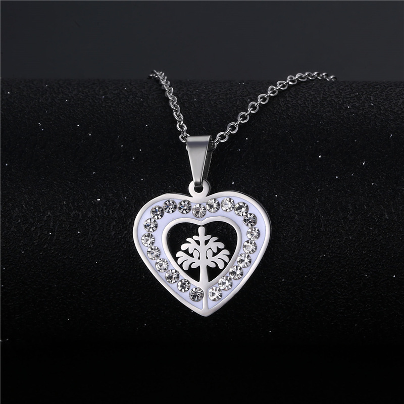 Wholesale Bijoux Mode En Forme De Coeur Arbre De Vie Pendentif Collier En Acier Inoxydable Nihaojewelry display picture 2