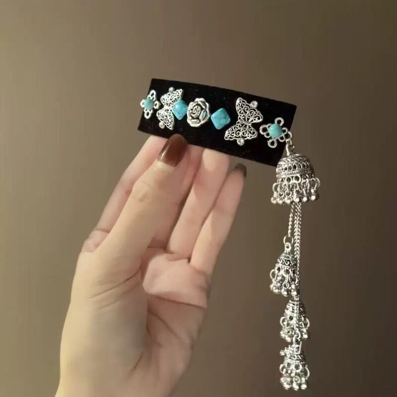 民族风治愈系闪钻珍珠名族风前额流苏边夹女个性刘海夹发卡发饰|undefined