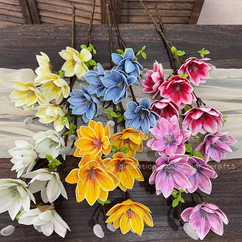 5 Heads of Eva Small Magnolia Artificial High-Quality Fake Flowers New Chinoiserie Home Decoration Real Touch Fake Flowers Wedding Flowers