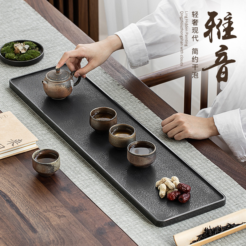 天然整块乌金石头茶盘大号家用干泡简约泡茶台石制板茶桌茶托批发