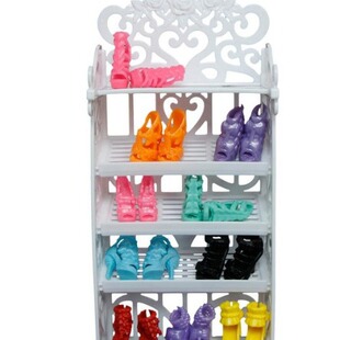 Doll shoe cabinet, 5-layer shoe rack, plastic storage shoe cabinet +10 pairs of high-heel shoes toy accessories manufacturer 90g