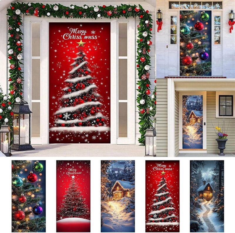 Qzb Cross-Border New Christmas Door Curtain Door Cover Holiday Party Christmas Atmosphere Decoration Flag Background Hanging Cloth