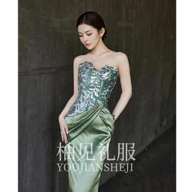 新中式晨袍女2025新款鱼尾抹胸新娘订婚礼服裙敬酒服高端轻奢小众