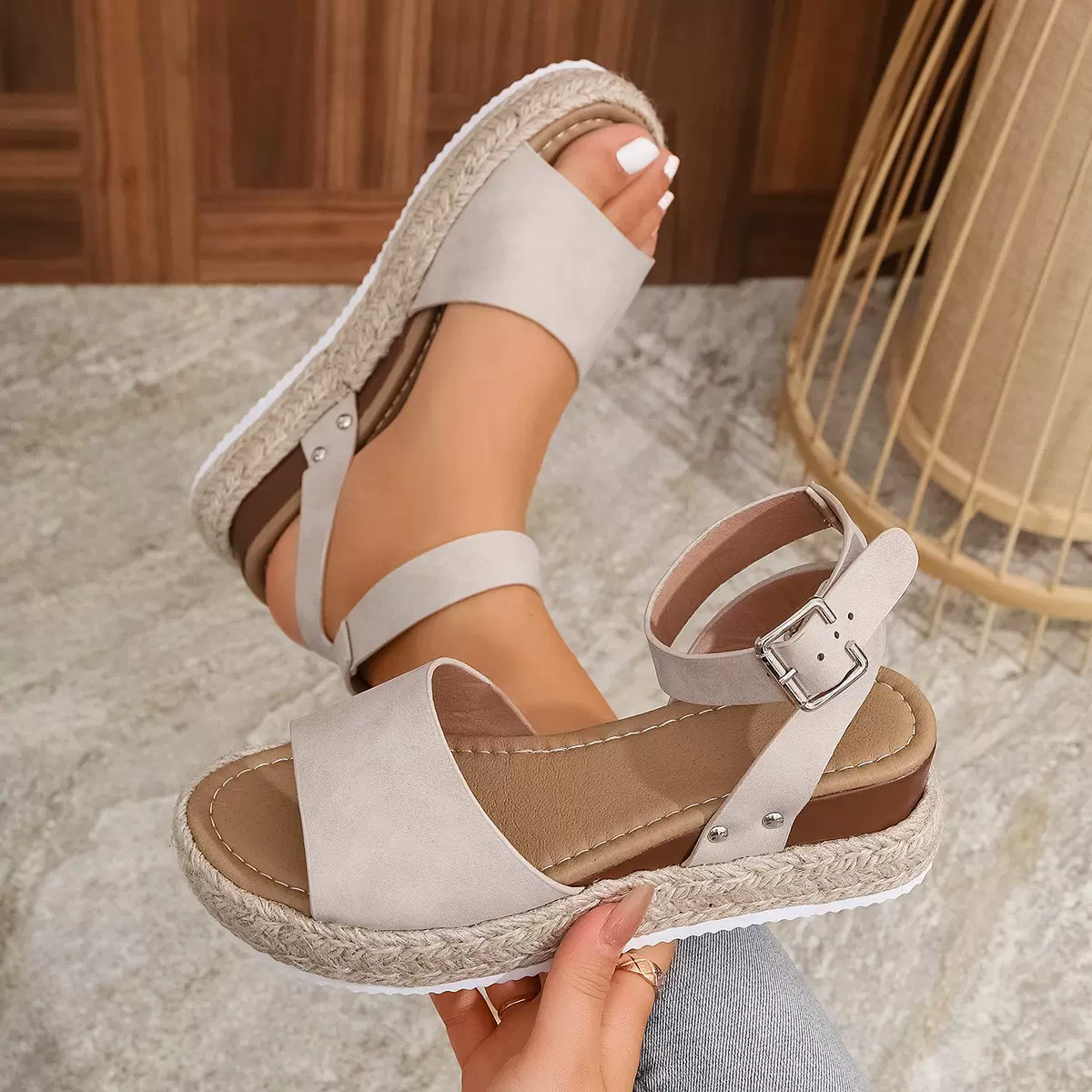 外贸麻绳坡跟轻底鱼嘴凉鞋女wish亚马逊ebay2025夏季新款欧美凉鞋