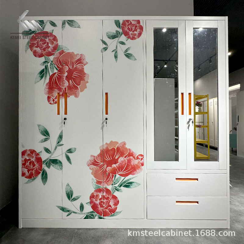 Foreign Trade Specializes in Steel Household Iron Wardrobe Wardrobe Bedroom Children's Storage Locker Thickeneded Printing Cabinet Export