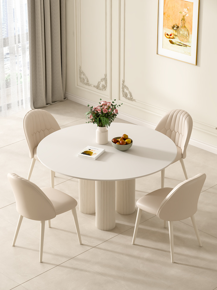 Pure White Rock Plate Dining Table Light Luxury High-end 2022 New Modern Simple Household Small Apartment Round Table High-grade Cream Style