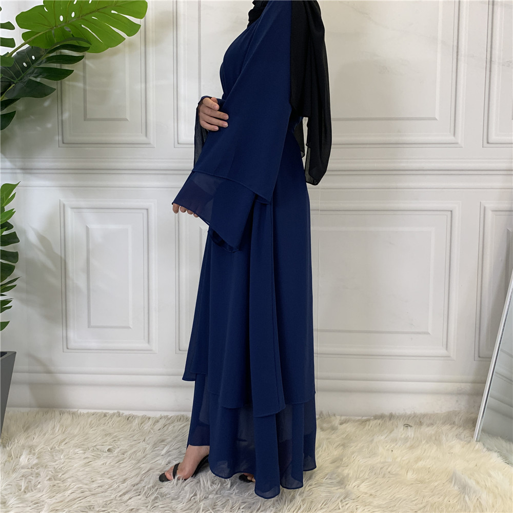 1875#[With hijabs]2 layers Chiffon Lantern Sleeve Abaya - CHAOMENG MUSLIM SHOP