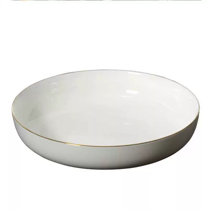 Household -painted gold -border round dish plate ceramic soup plate simplicity nest bone porcelain dish dish microwave microwave