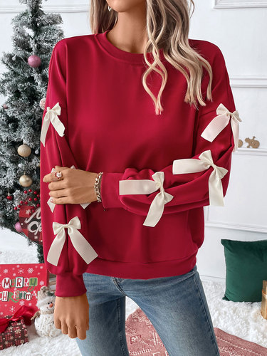 Amazon's autumn and winter bestsellers, European and American trendy butterfly knot red Christmas crew neck women's hoodie