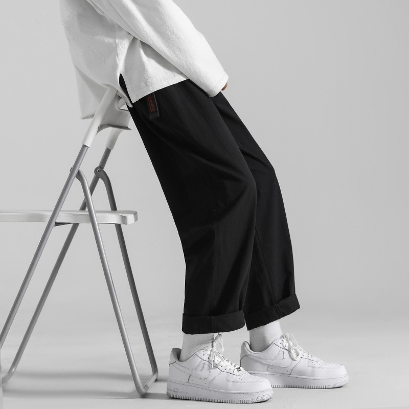 Pantalones de estilo coreano de los hombres de moda todo fósforo suelto verano delgada ropa de trabajo pantalones recortados marca de moda Pantalones casuales rectos de pierna ancha