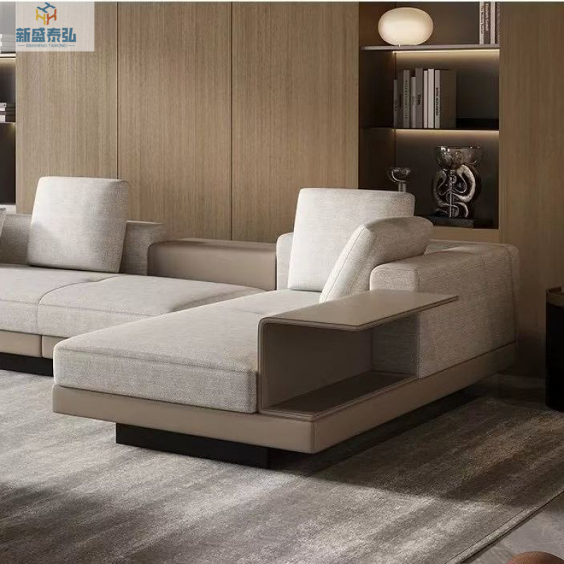 New Connelly Sofa, Luxury Fabric Sofa, Light Luxury Style, Large Flat Floor Living Room Straight-Row Combination Sofa with Steel Armrests