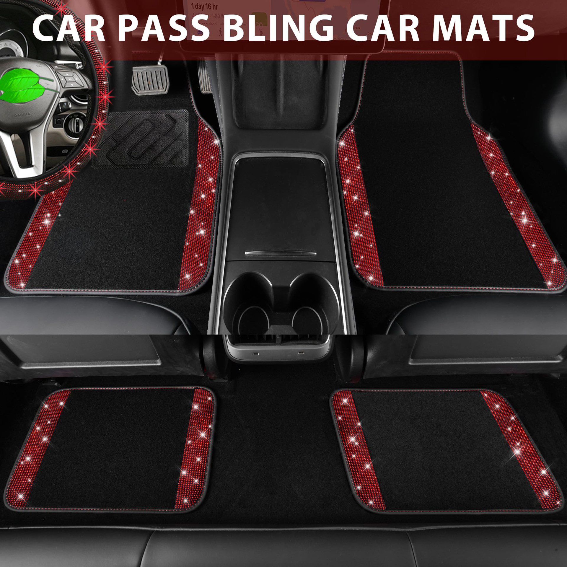 Cross-border Amazon minimalist car floor mats with crystal embellishments, made of durable and easy-to-clean crystal velvet, universal fit