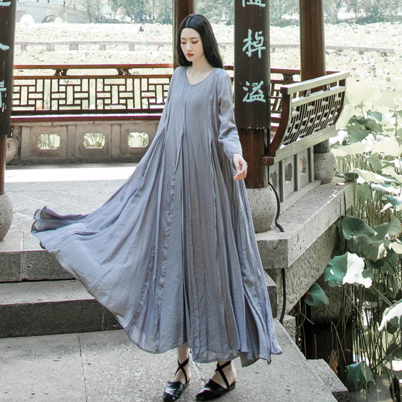 Cool feeling Tencel double-layer bamboo tearing edge stitching large pendulum dress 5 colors Cool feeling Tencel double-layer bamboo tearing edge stitching large pendulum dress 5 colors
