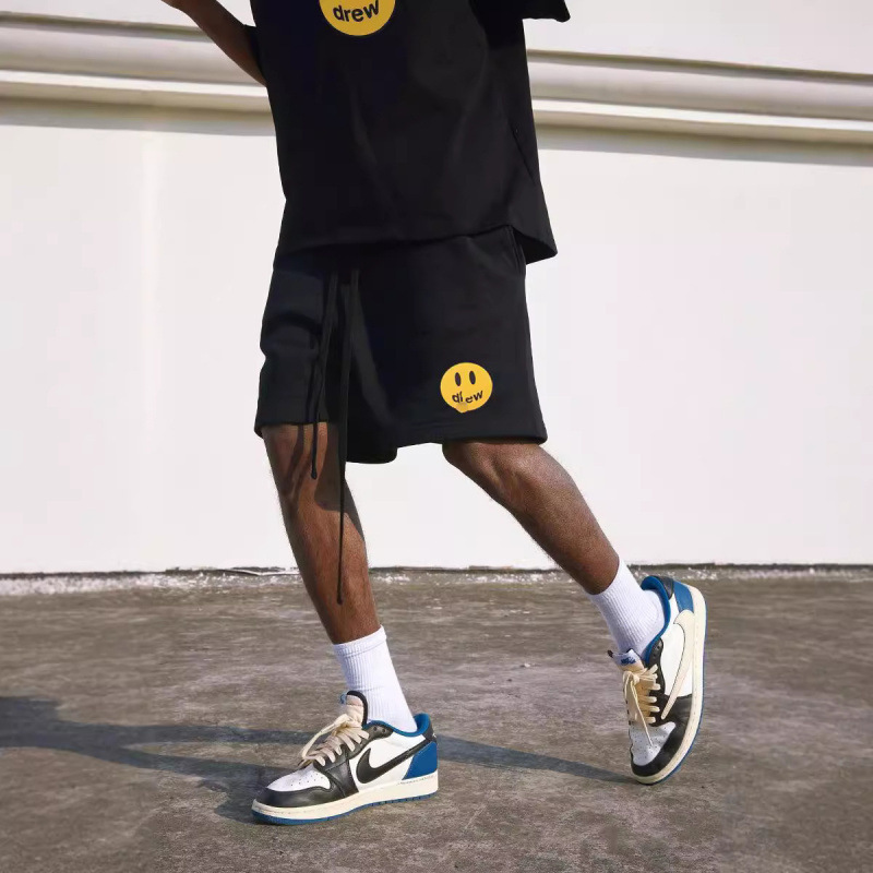 High-Quality Correct Version Drew Smiley Face Shorts Fog Five-Point Shorts Drew Shorts Men's Casual Pants Men's Pants