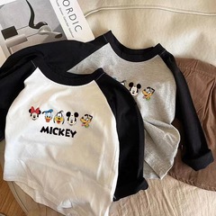 Cotton Children's Long Sleeve T-Shirt Spring Base Shirt 2024 New Model Unisex Baby Cartoon Top Shoulder Sleeve