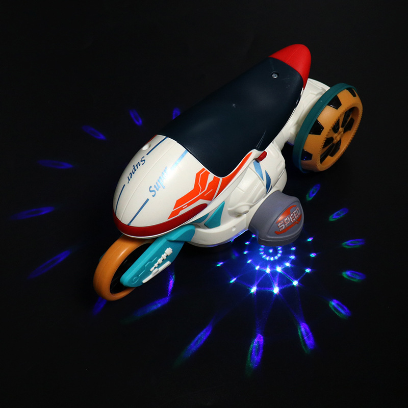 El mismo tipo de motocicleta giratoria eléctrica de deriva universal, música de colores brillantes, luces, juguetes para niños