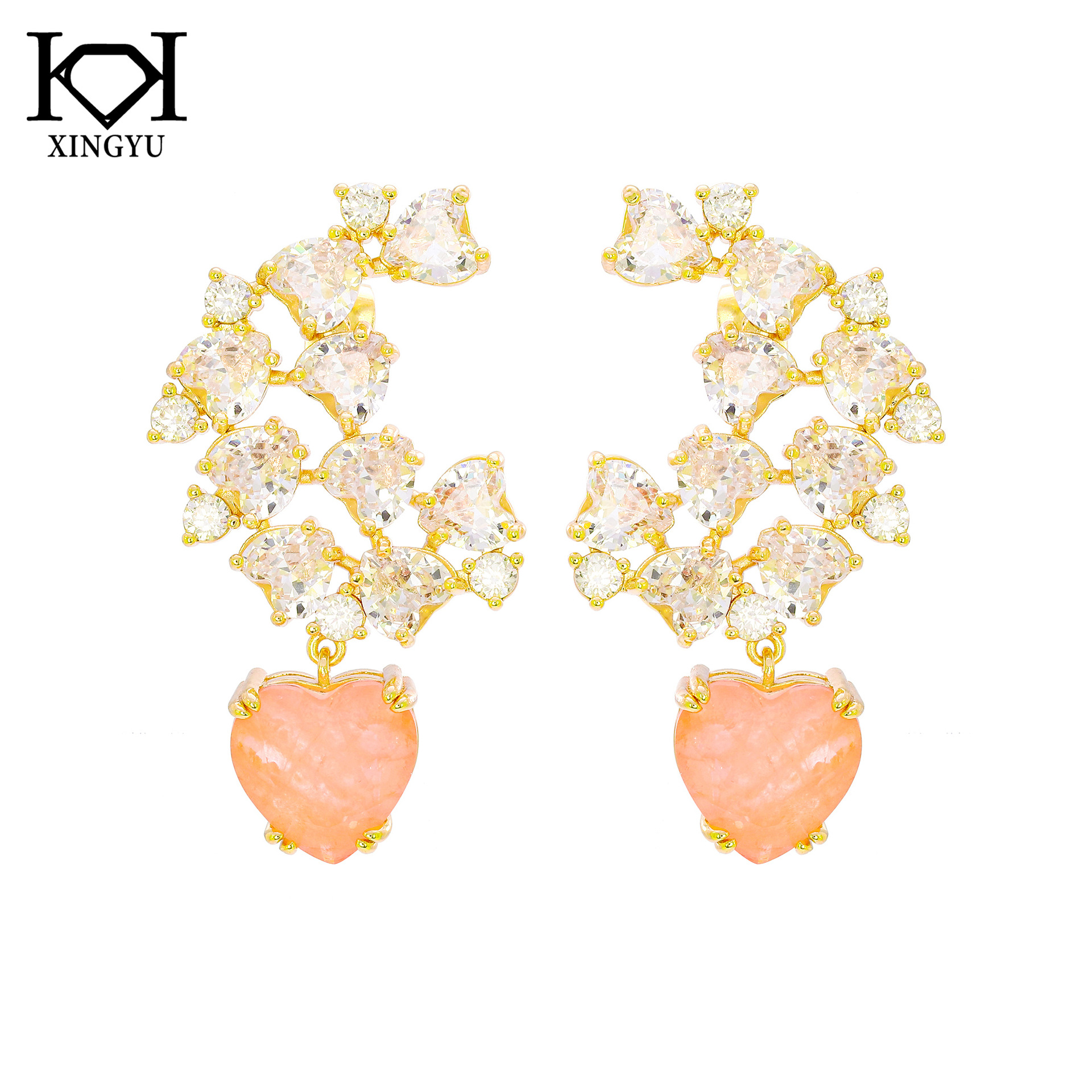 Xingyu New Fashion Romantic Multi-color Love Color Treasure Earrings European and American Light Luxury 5A Zircon Gold Plated Earrings for Women