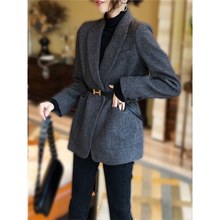 主慕赫本风大衣女2025春秋新款韩版宽松显瘦中长款格纹西装呢外套