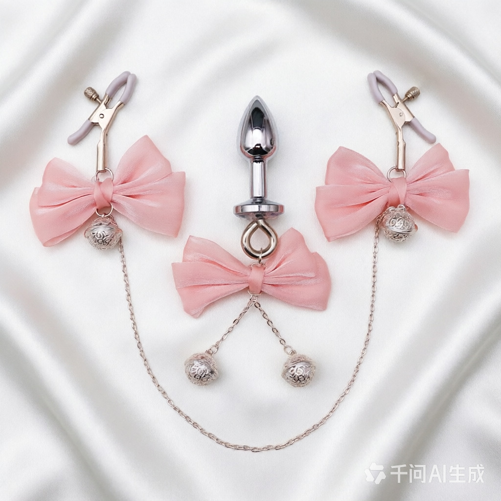 Nipple Clamps and Anal Plug Set with Chain, Beige, 2.8 cm Diameter — detail image 9