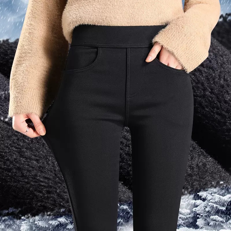 Black buttonless trousers [thin velvet style]