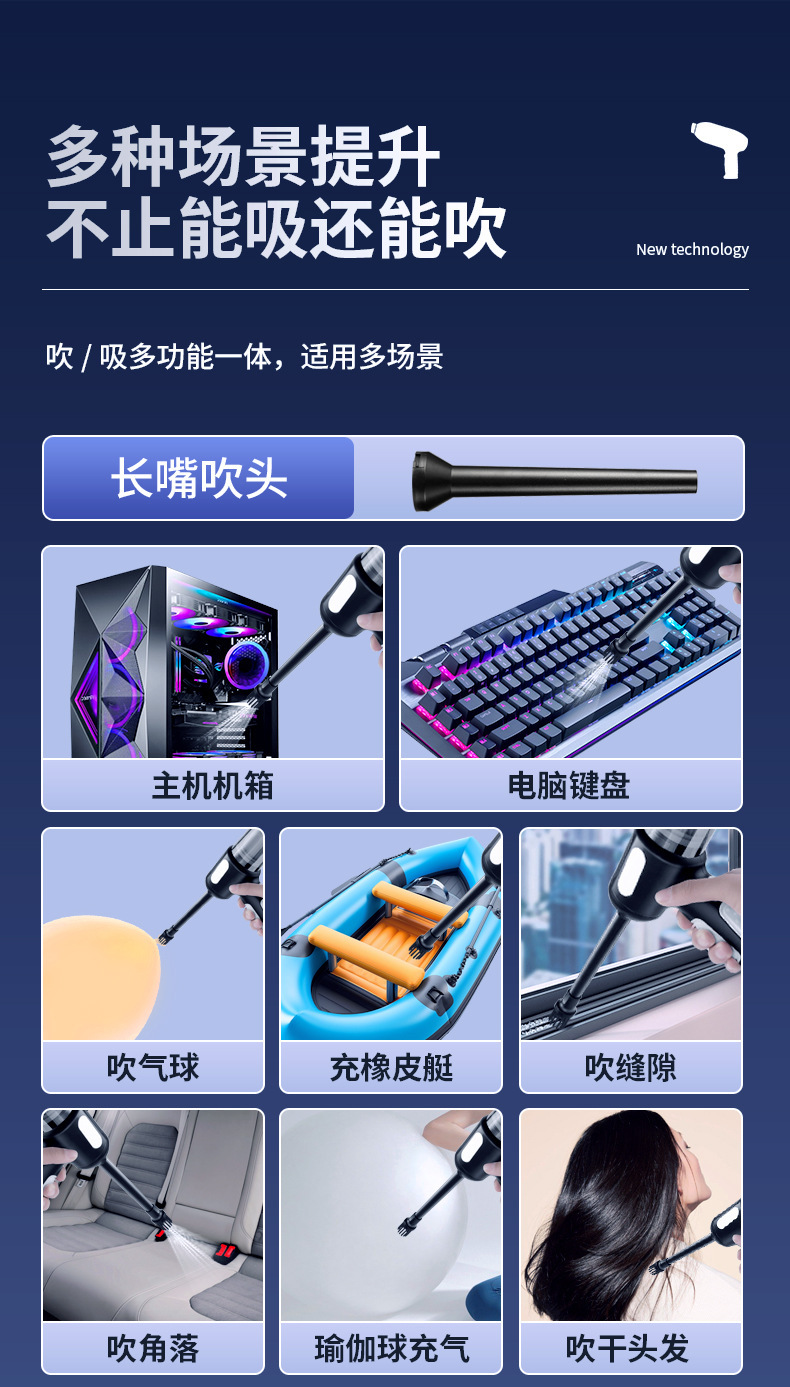 Cross-Border New Car Vacuum Cleaner Handheld Car Home Dual-Purpose Vacuum Cleaner Blowing and Suction Integrated High-Power Car Supplies