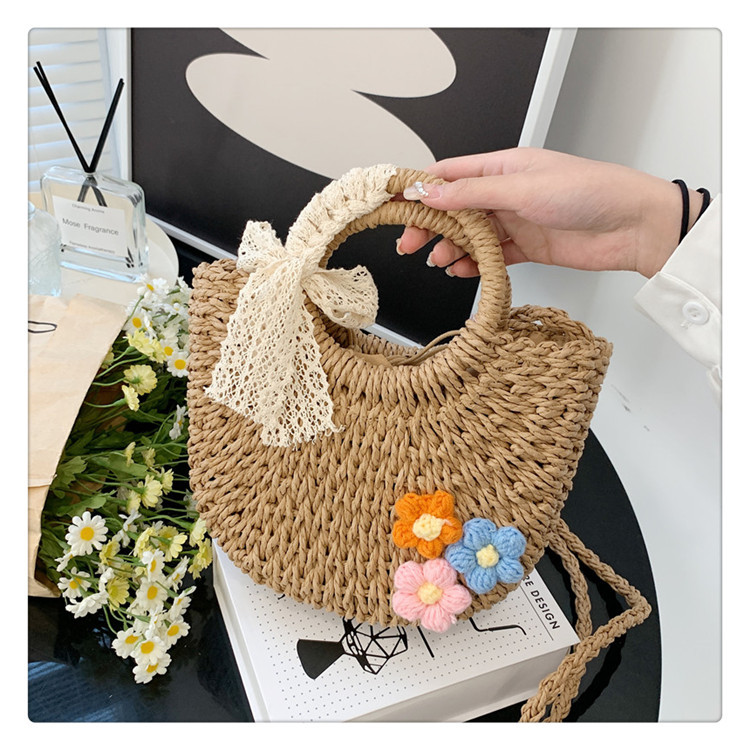 Women's Medium Straw Flower Bow Knot Fashion Weave Oval String Straw Bag display picture 3