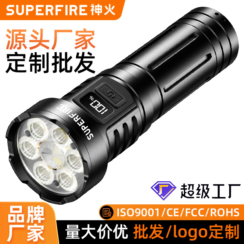 Lintera de alta potencia personalizada de alta potencia al aire libre a prueba de agua aleación de aluminio de alta lumen pantalla LED linterna de emergencia