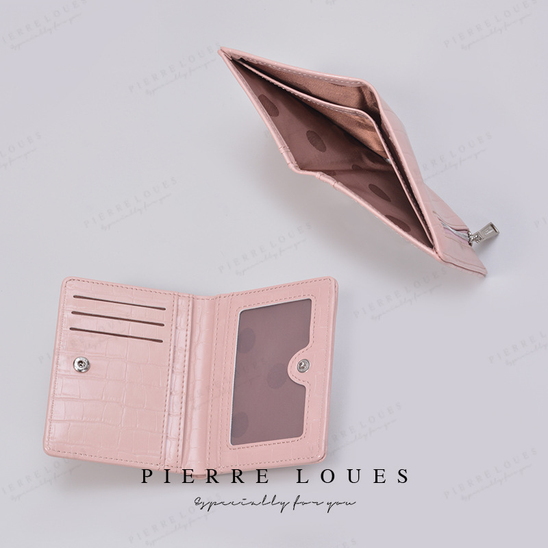 Cross-border spot francés de lujo ligero billetera corta de dama cocodrilo doble plegable multi-tarjeta cremallera bolso de cambio de mujer