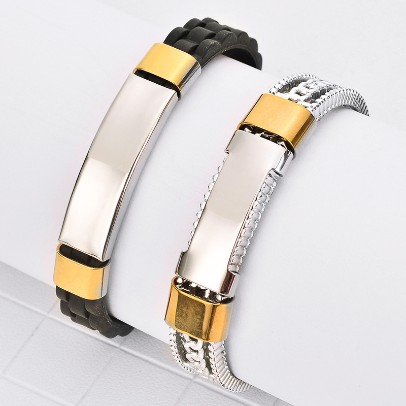 2026 Foreign Trade Men's Punk Titanium Steel Bracelet Couple Personalized Engraved Silicone Stainless Steel Bracelet Couple Bracelet 2026 Foreign Trade Men's Punk Titanium Steel Bracelet Couple Personalized Engraved Silicone Stainless Steel Bracelet Couple Bracelet