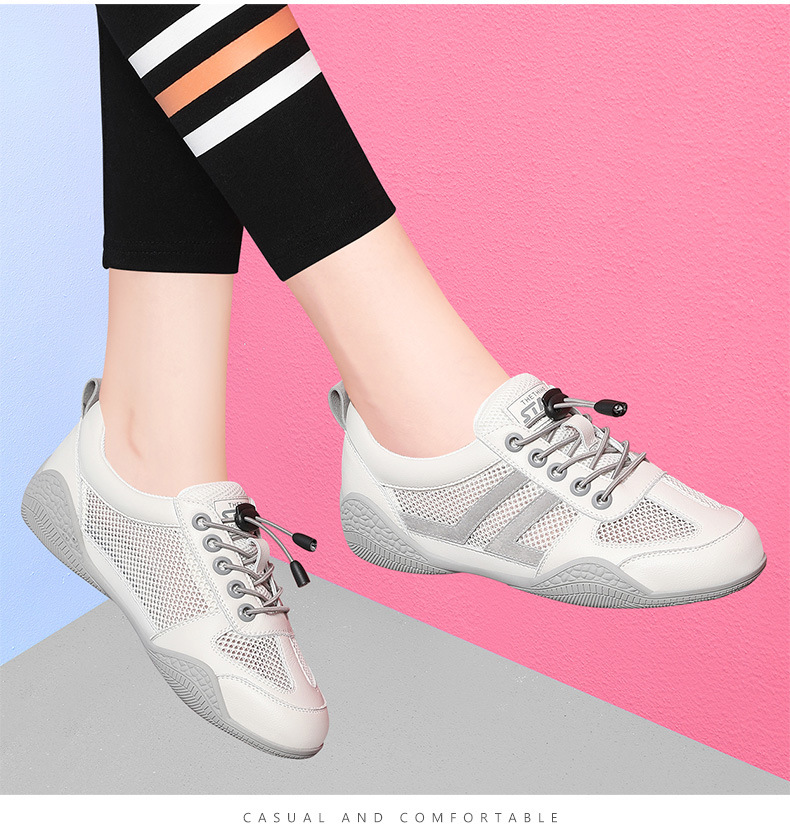 Giày lưới nữ đế bệt thoáng khí mới 2024 – giày sneaker mesh mềm mại — Xám 11055 mét, 11055 trắng xanh lá chi tiết 12