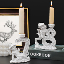 北欧纯白可爱小天使树脂蜡烛台摆件餐厅氛围感浪漫装饰品婚礼道具