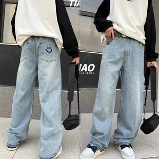 Source Manufacturer Trendy Spring, Summer, Autumn Straight Loose Boys' Jeans Wide-Leg Pants Wholesale Cross-Border One Piece