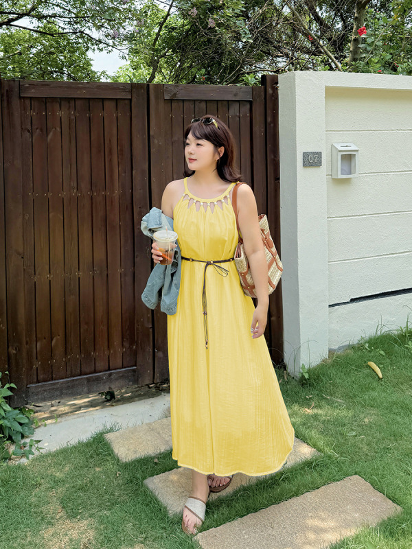 ダブルデイ夏の新しいプラスサイズの女性のファットガール多用途フレンチスカートホリデースタイルノースリーブドレス8939|undefined