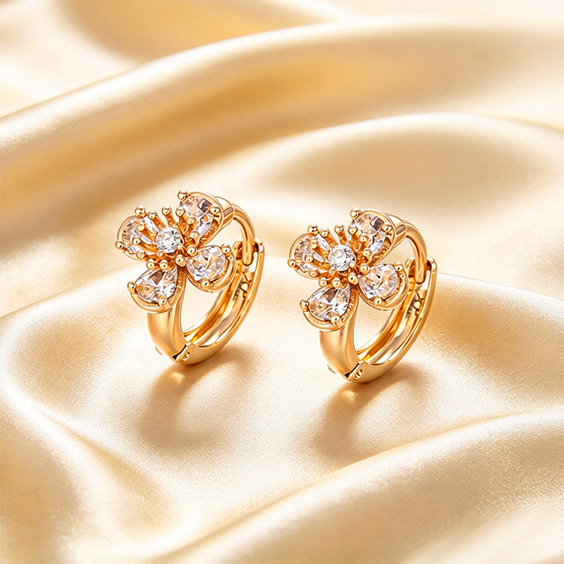 Pendientes de Aro con Zirconia de Aleación de Cobre Bañado en Oro de 18K